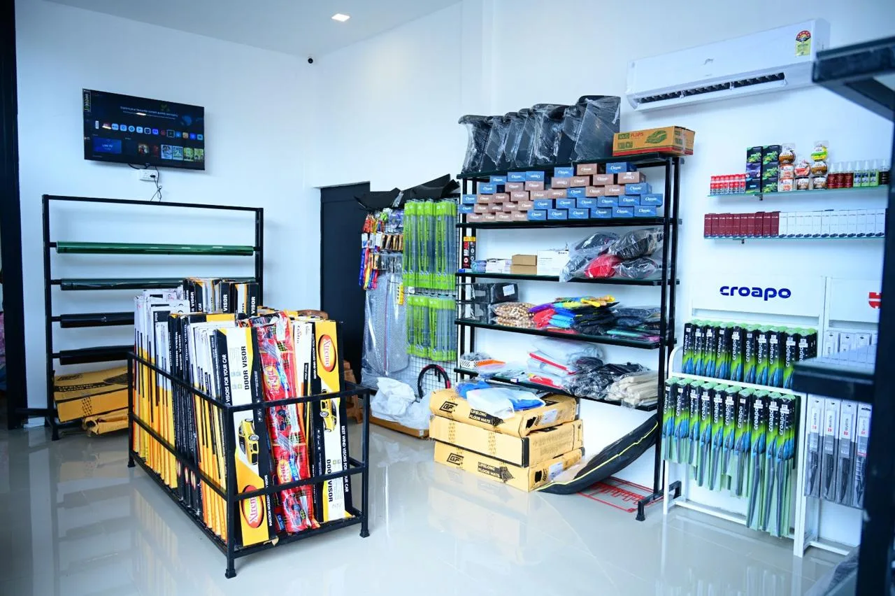 The AUTOBIX accessories showroom stocked with mats, wipers and care products