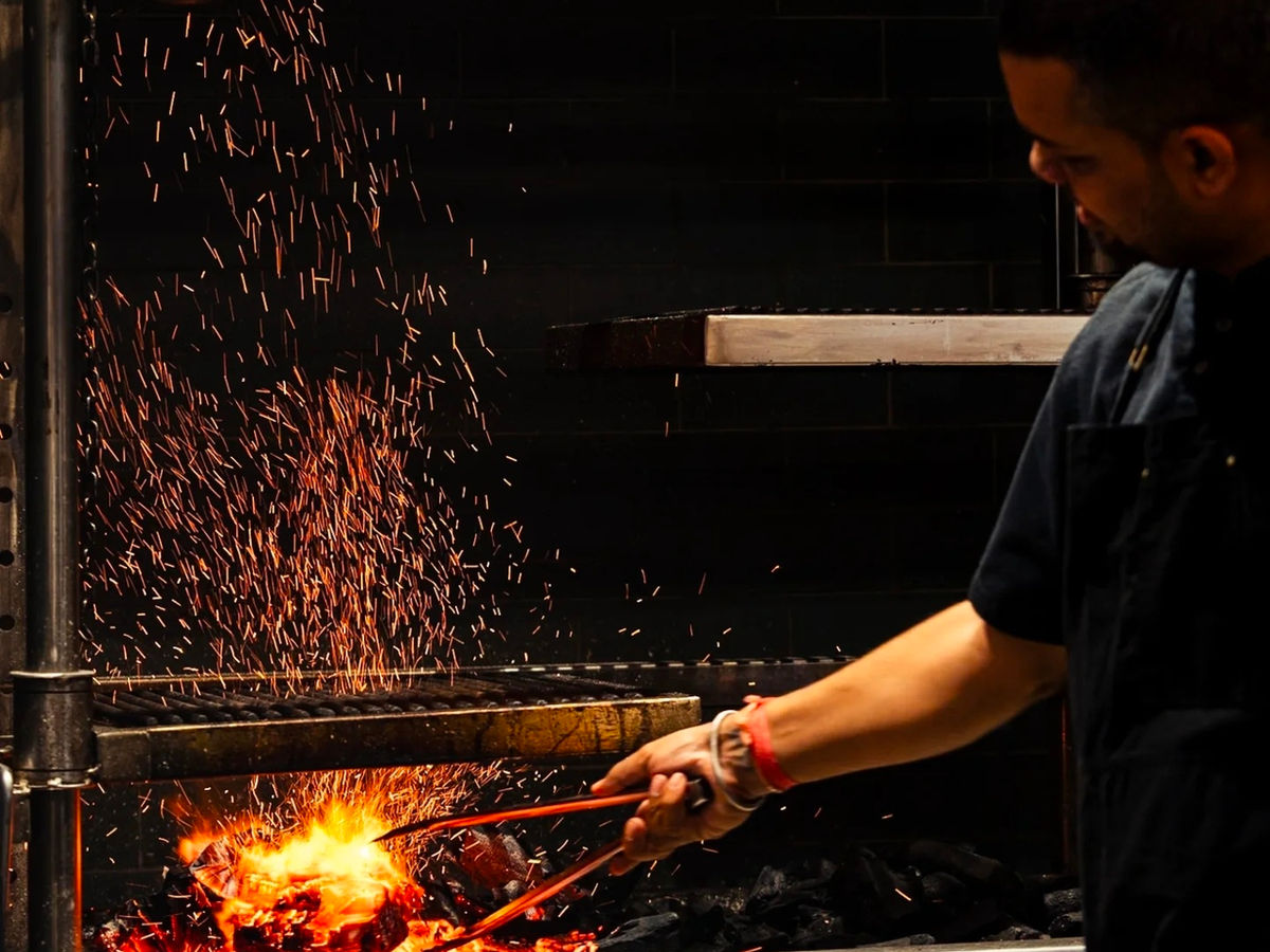 Grill in use